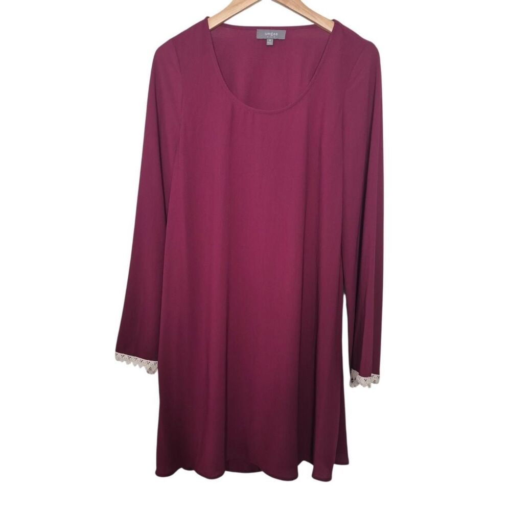 Umgee USA Wine Red Burgundy Long Sleeve Shift Dress Open Back Size Medium